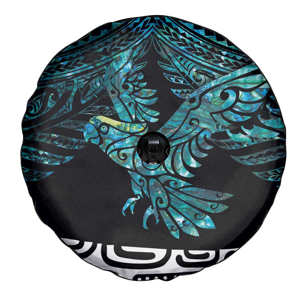 New Zealand Sulphur-crested Cockatoo Spare Tire Cover Aotearoa Maori Mix Paua Shell LT14 - Polynesian Pride