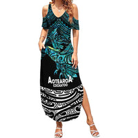 New Zealand Sulphur-crested Cockatoo Summer Maxi Dress Aotearoa Maori Mix Paua Shell LT14 Women Turquoise - Polynesian Pride