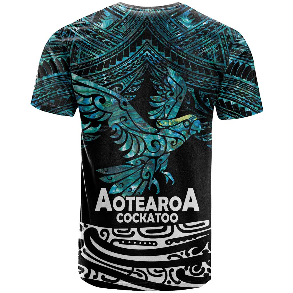 New Zealand Sulphur-crested Cockatoo T Shirt Aotearoa Maori Mix Paua Shell LT14 - Polynesian Pride