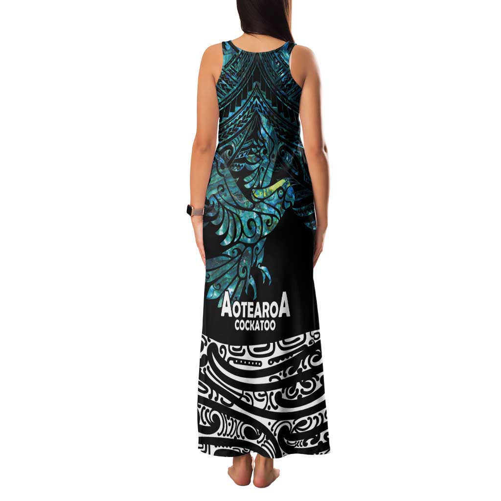 New Zealand Sulphur-crested Cockatoo Tank Maxi Dress Aotearoa Maori Mix Paua Shell LT14 - Polynesian Pride