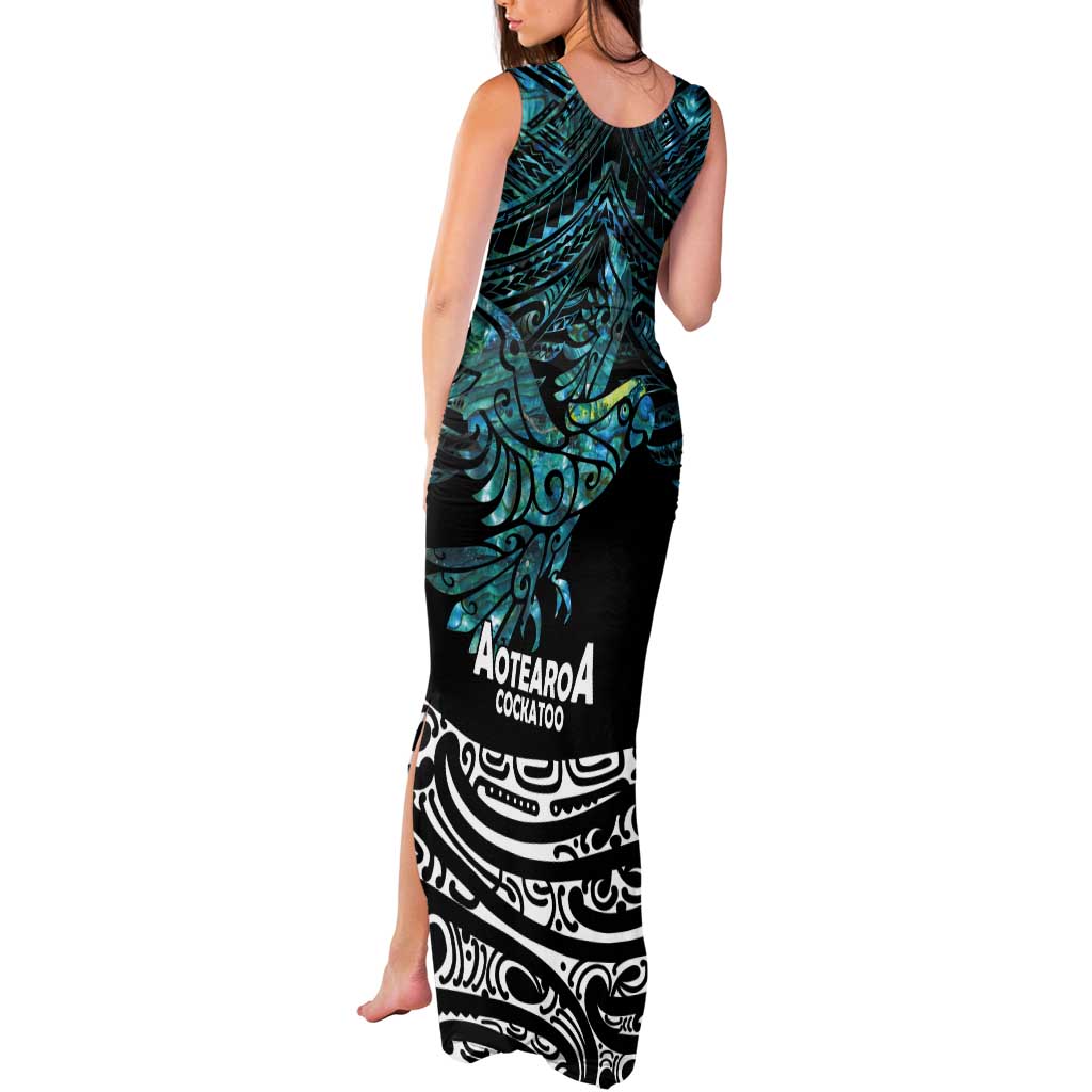 New Zealand Sulphur-crested Cockatoo Tank Maxi Dress Aotearoa Maori Mix Paua Shell LT14 - Polynesian Pride