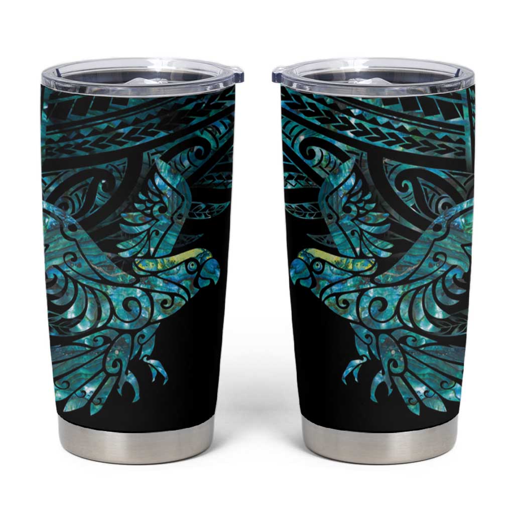 New Zealand Sulphur-crested Cockatoo Tumbler Cup Aotearoa Maori Mix Paua Shell LT14 Turquoise - Polynesian Pride
