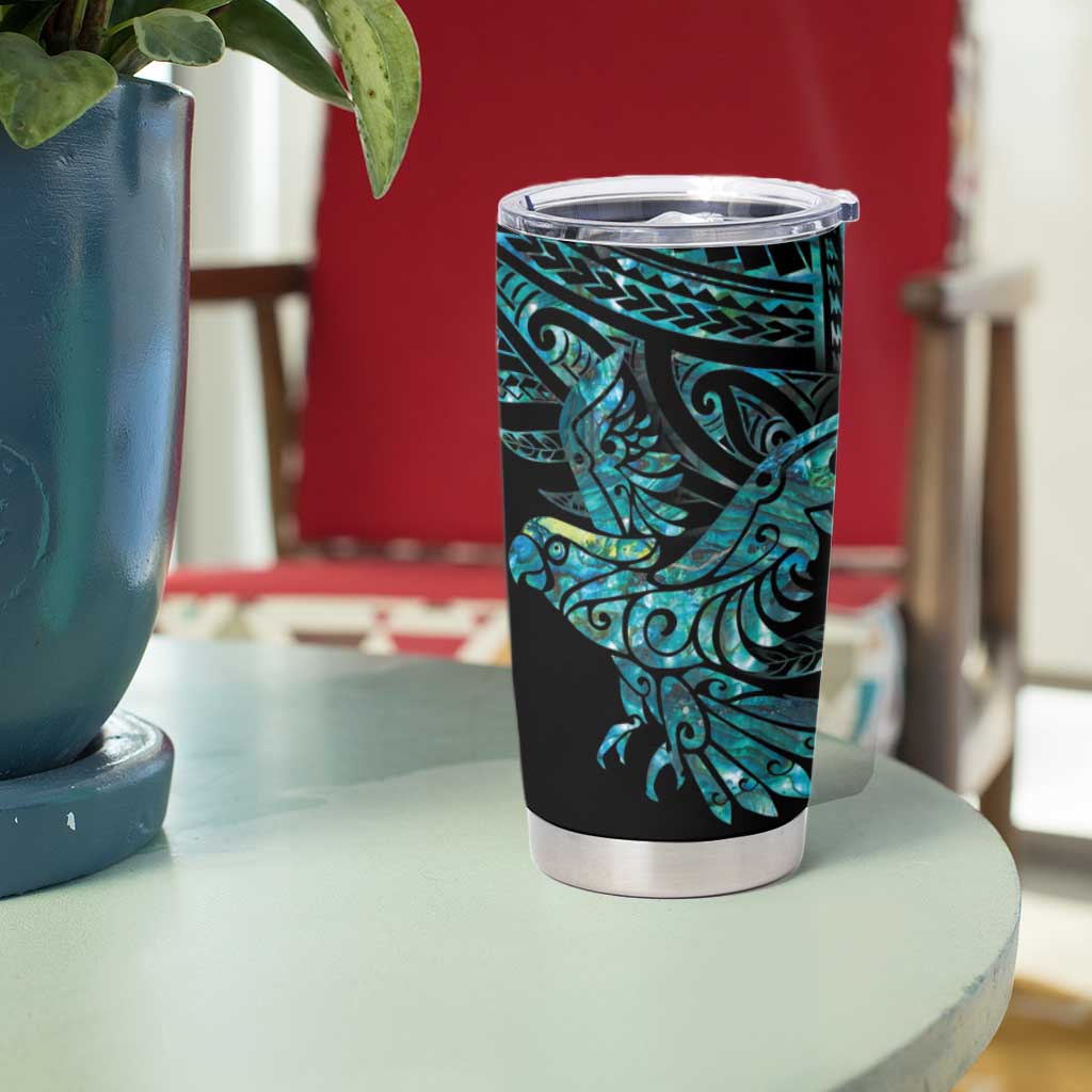New Zealand Sulphur-crested Cockatoo Tumbler Cup Aotearoa Maori Mix Paua Shell LT14 - Polynesian Pride