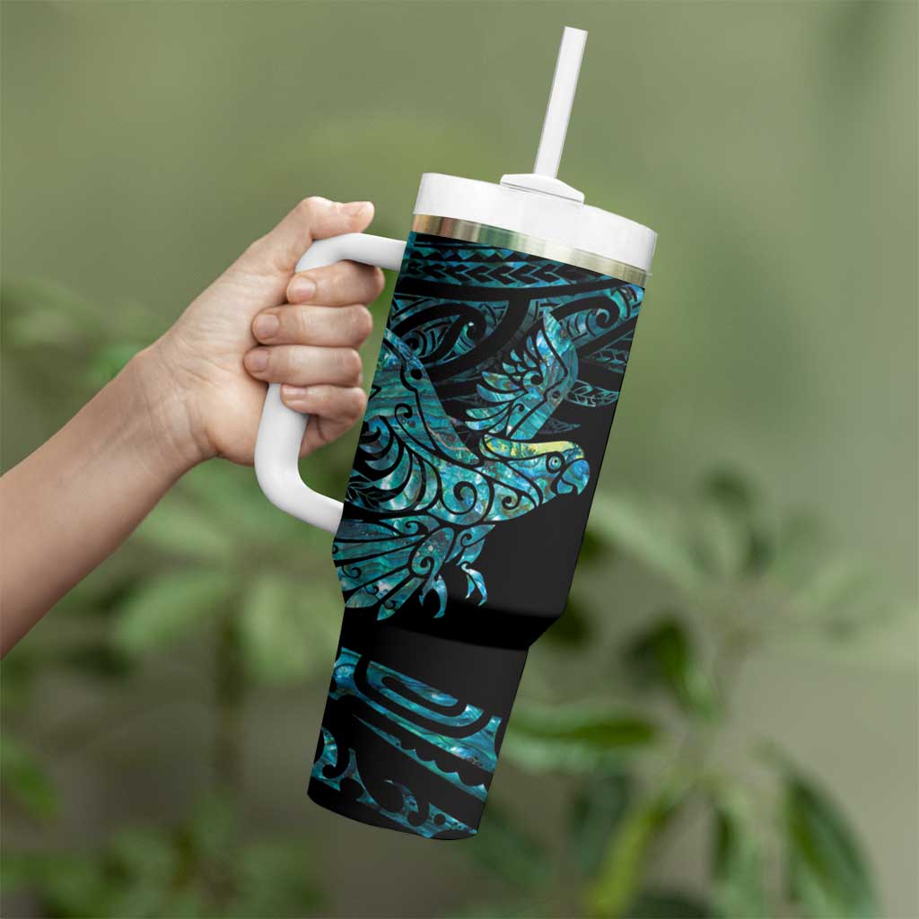 New Zealand Sulphur-crested Cockatoo Tumbler With Handle Aotearoa Maori Mix Paua Shell LT14 - Polynesian Pride
