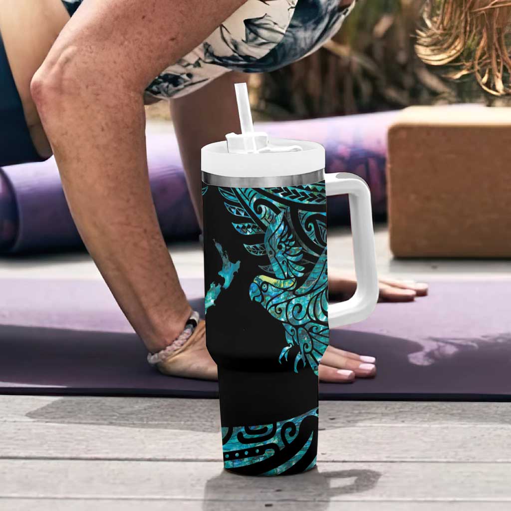 New Zealand Sulphur-crested Cockatoo Tumbler With Handle Aotearoa Maori Mix Paua Shell LT14 - Polynesian Pride