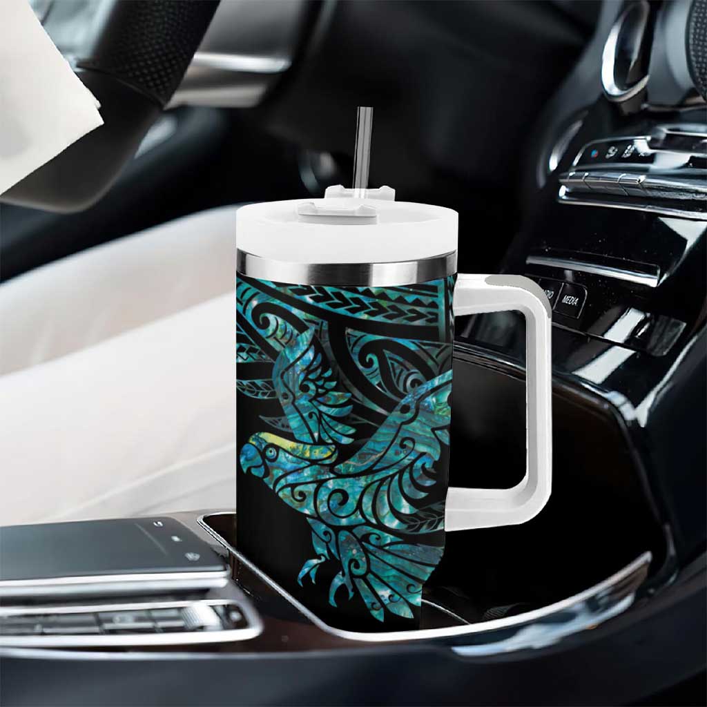 New Zealand Sulphur-crested Cockatoo Tumbler With Handle Aotearoa Maori Mix Paua Shell LT14 - Polynesian Pride