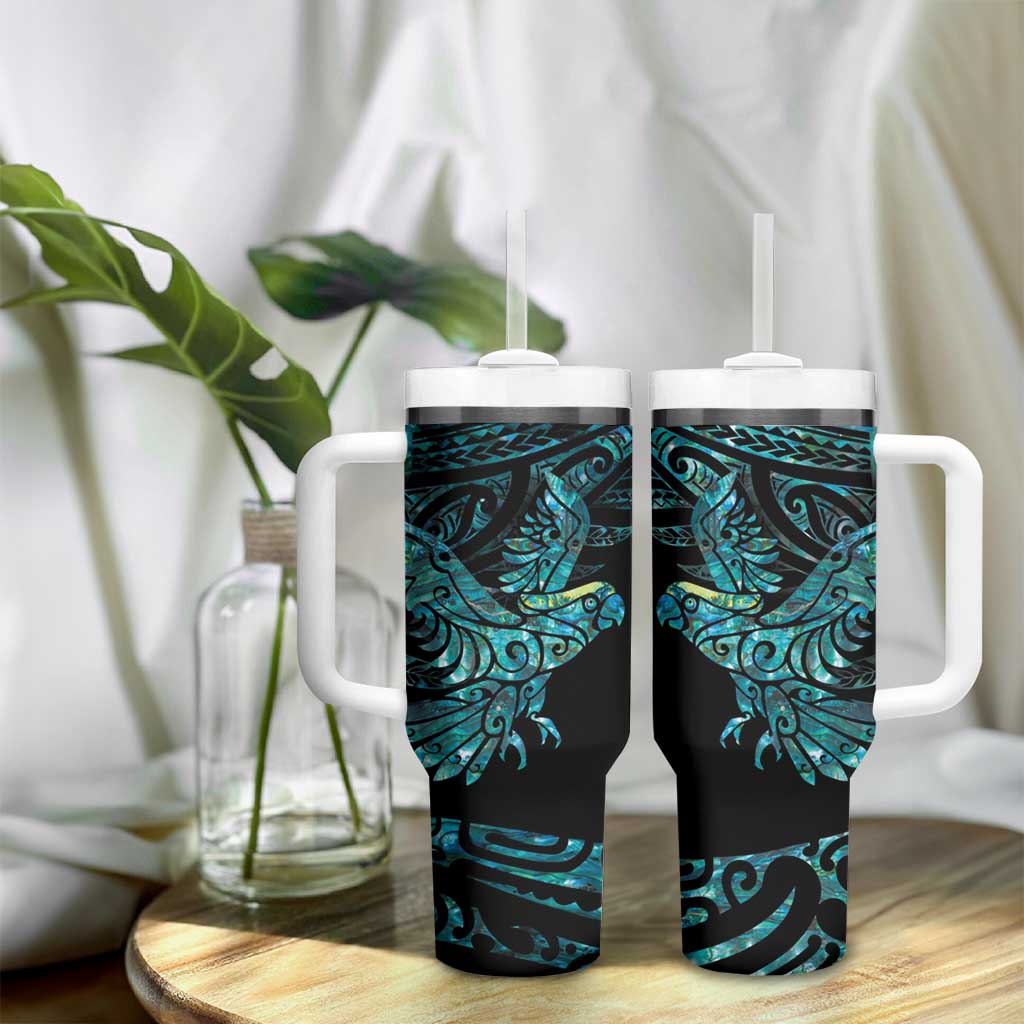 New Zealand Sulphur-crested Cockatoo Tumbler With Handle Aotearoa Maori Mix Paua Shell LT14 - Polynesian Pride