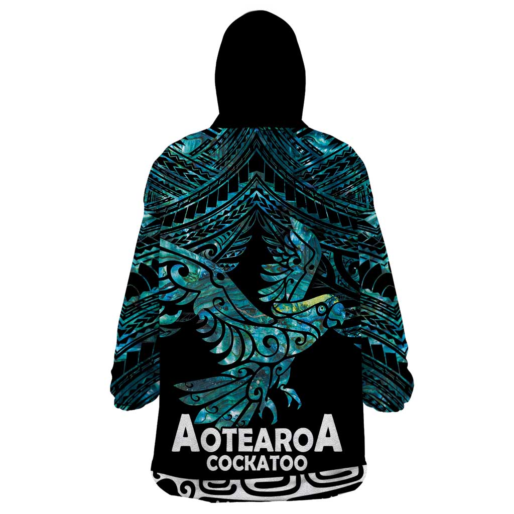 New Zealand Sulphur-crested Cockatoo Wearable Blanket Hoodie Aotearoa Maori Mix Paua Shell LT14 - Polynesian Pride
