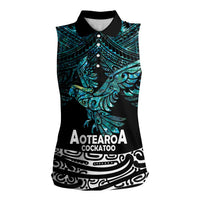 New Zealand Sulphur-crested Cockatoo Women Sleeveless Polo Shirt Aotearoa Maori Mix Paua Shell LT14 Female Turquoise - Polynesian Pride