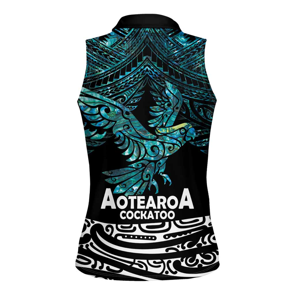New Zealand Sulphur-crested Cockatoo Women Sleeveless Polo Shirt Aotearoa Maori Mix Paua Shell LT14 - Polynesian Pride