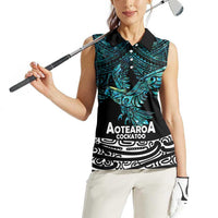 New Zealand Sulphur-crested Cockatoo Women Sleeveless Polo Shirt Aotearoa Maori Mix Paua Shell LT14 - Polynesian Pride