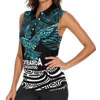 New Zealand Sulphur-crested Cockatoo Women Sleeveless Polo Shirt Aotearoa Maori Mix Paua Shell LT14 - Polynesian Pride