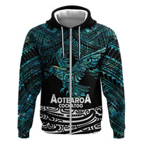 New Zealand Sulphur-crested Cockatoo Zip Hoodie Aotearoa Maori Mix Paua Shell LT14 Zip Hoodie Turquoise - Polynesian Pride