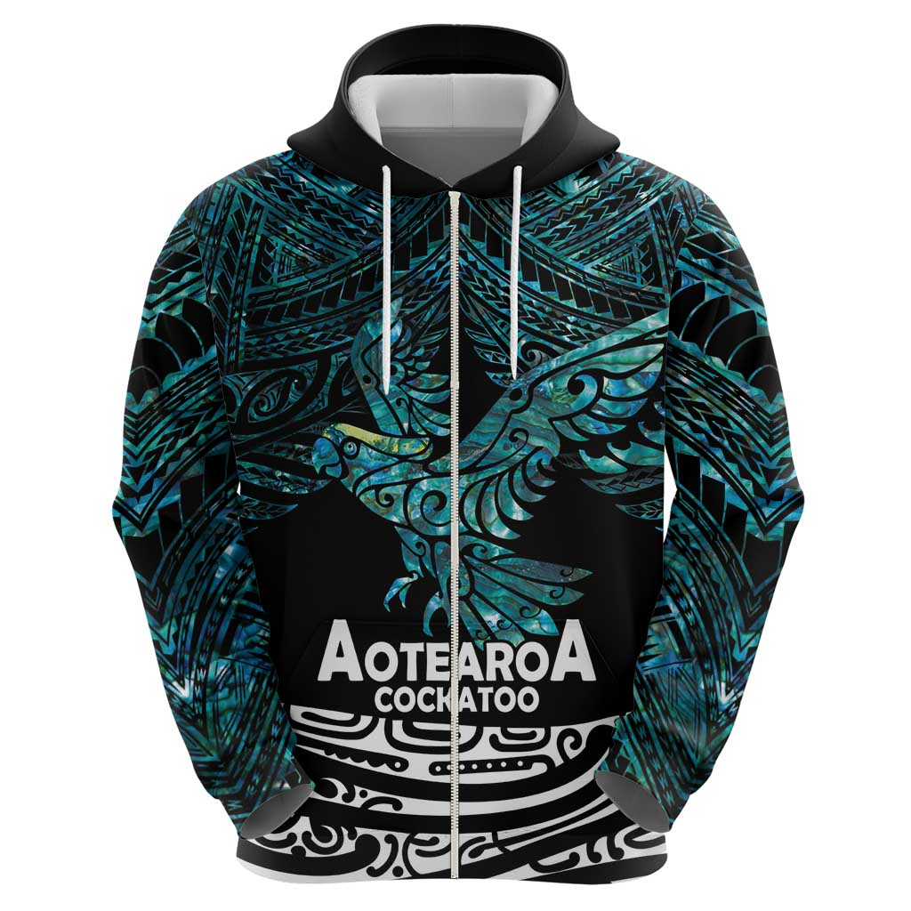 New Zealand Sulphur-crested Cockatoo Zip Hoodie Aotearoa Maori Mix Paua Shell LT14 - Polynesian Pride