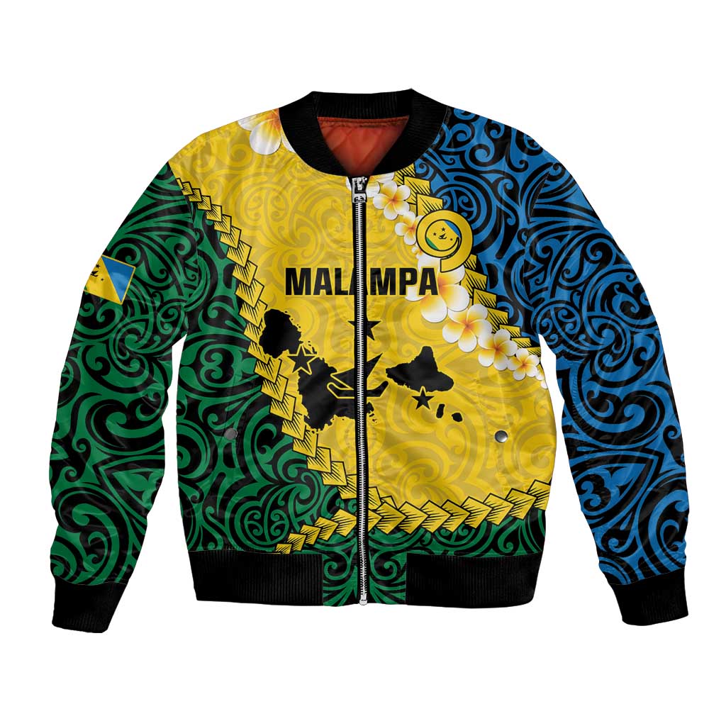 Malampa Province Bomber Jacket Vanuatu Map - Plumeria Flag Color LT14 Unisex Yellow - Polynesian Pride