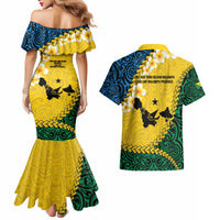 Malampa Province Couples Matching Mermaid Dress and Hawaiian Shirt Vanuatu Map - Plumeria Flag Color LT14 - Polynesian Pride