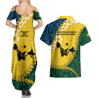 Malampa Province Couples Matching Summer Maxi Dress and Hawaiian Shirt Vanuatu Map - Plumeria Flag Color LT14 - Polynesian Pride