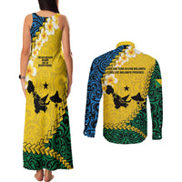 Malampa Province Couples Matching Tank Maxi Dress and Long Sleeve Button Shirt Vanuatu Map - Plumeria Flag Color LT14 - Polynesian Pride