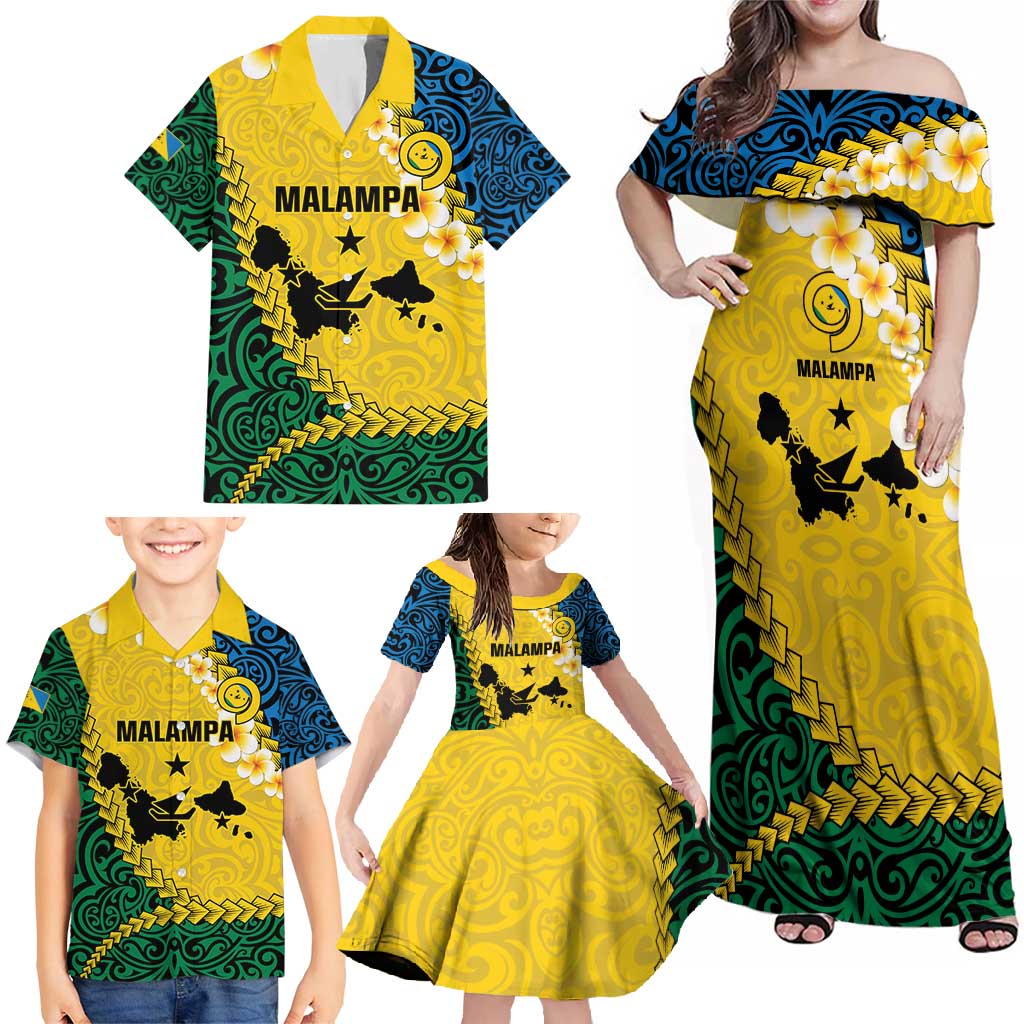 Malampa Province Family Matching Off Shoulder Maxi Dress and Hawaiian Shirt Vanuatu Map - Plumeria Flag Color LT14 - Polynesian Pride