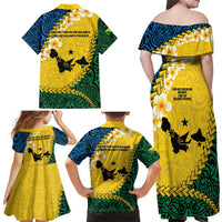 Malampa Province Family Matching Off Shoulder Maxi Dress and Hawaiian Shirt Vanuatu Map - Plumeria Flag Color LT14 - Polynesian Pride