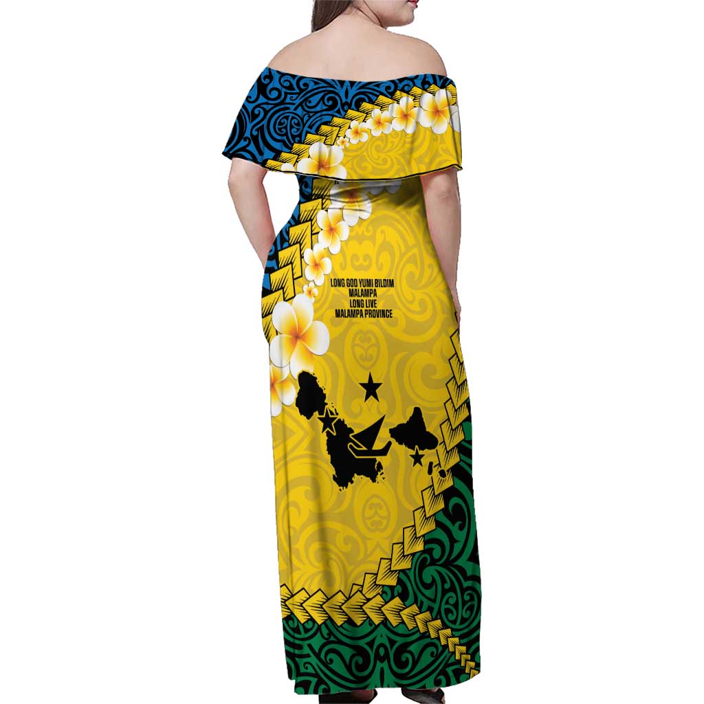 Malampa Province Family Matching Off Shoulder Maxi Dress and Hawaiian Shirt Vanuatu Map - Plumeria Flag Color LT14 - Polynesian Pride