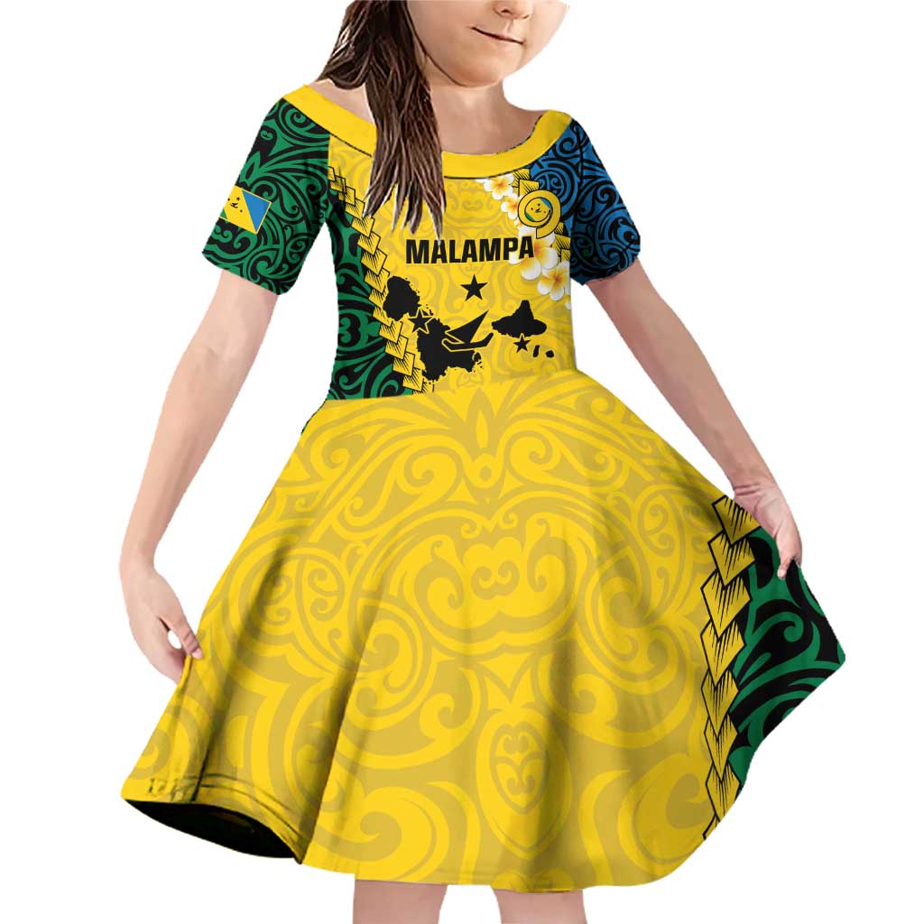 Malampa Province Family Matching Off Shoulder Short Dress and Hawaiian Shirt Vanuatu Map - Plumeria Flag Color LT14 Daughter's Dress Yellow - Polynesian Pride