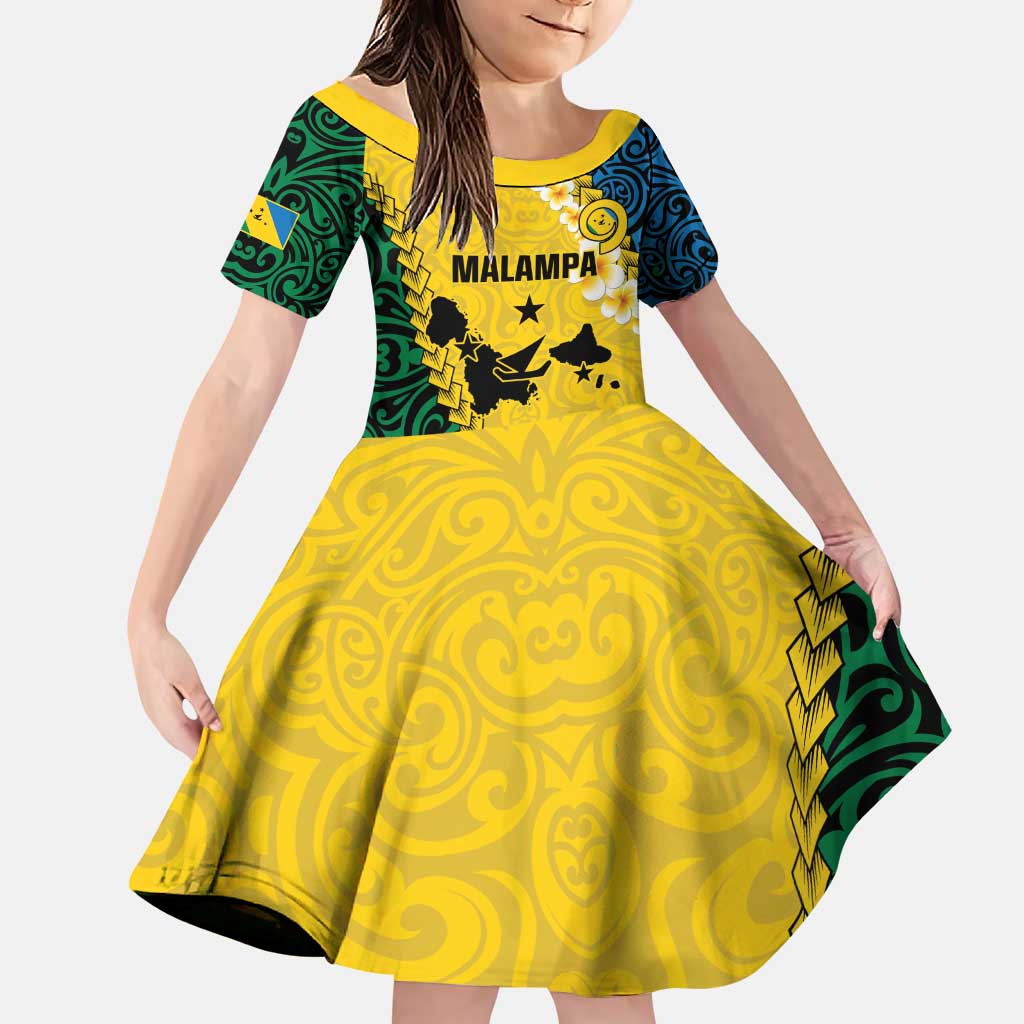 Malampa Province Family Matching Puletasi and Hawaiian Shirt Vanuatu Map - Plumeria Flag Color LT14 Daughter's Dress Yellow - Polynesian Pride
