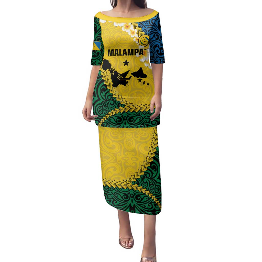 Malampa Province Family Matching Puletasi and Hawaiian Shirt Vanuatu Map - Plumeria Flag Color LT14 Mom's Dress Yellow - Polynesian Pride