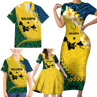 Malampa Province Family Matching Short Sleeve Bodycon Dress and Hawaiian Shirt Vanuatu Map - Plumeria Flag Color LT14 - Polynesian Pride