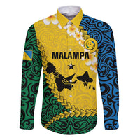 Malampa Province Family Matching Summer Maxi Dress and Hawaiian Shirt Vanuatu Map - Plumeria Flag Color LT14 Dad's Shirt - Long Sleeve Yellow - Polynesian Pride