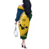 Malampa Province Off The Shoulder Long Sleeve Dress Vanuatu Map - Plumeria Flag Color LT14 - Polynesian Pride