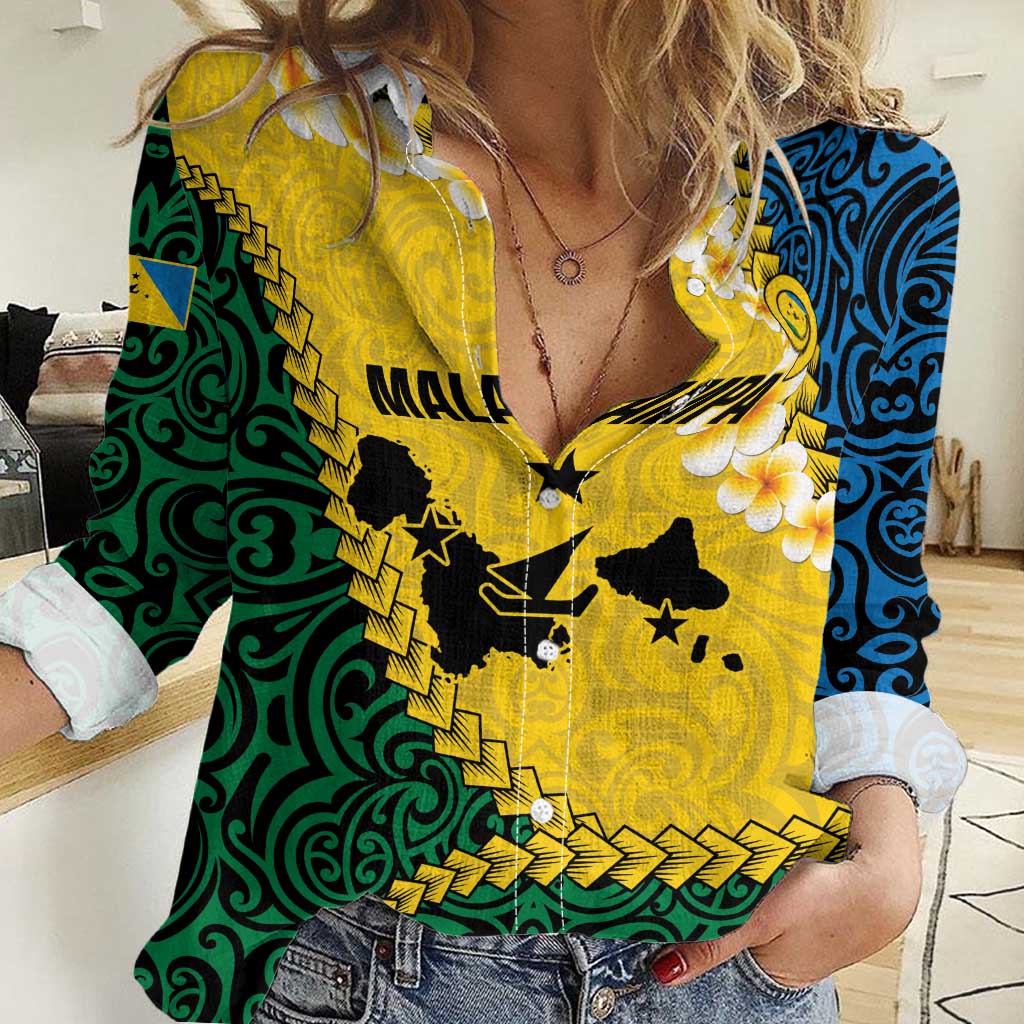Malampa Province Women Casual Shirt Vanuatu Map - Plumeria Flag Color LT14 Female Yellow - Polynesian Pride