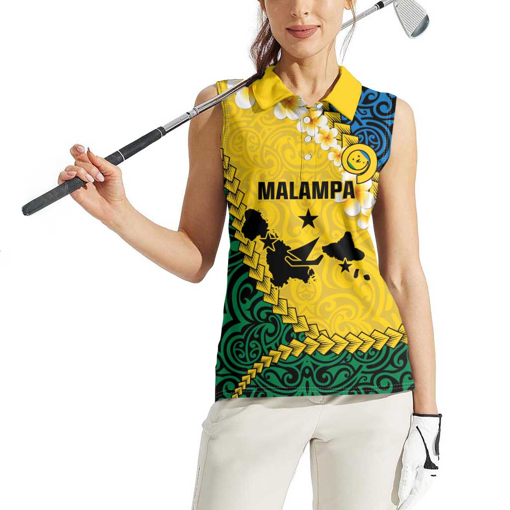 Malampa Province Women Sleeveless Polo Shirt Vanuatu Map - Plumeria Flag Color LT14 - Polynesian Pride