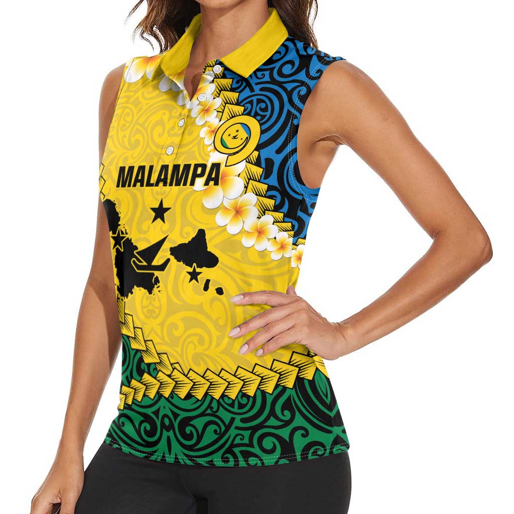 Malampa Province Women Sleeveless Polo Shirt Vanuatu Map - Plumeria Flag Color LT14 - Polynesian Pride