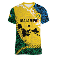 Malampa Province Women V-Neck T-Shirt Vanuatu Map - Plumeria Flag Color LT14 Female Yellow - Polynesian Pride