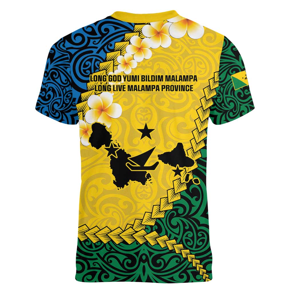 Malampa Province Women V-Neck T-Shirt Vanuatu Map - Plumeria Flag Color LT14 - Polynesian Pride