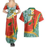 Penama Province Couples Matching Summer Maxi Dress and Hawaiian Shirt Vanuatu Map - Plumeria Flag Color LT14 - Polynesian Pride