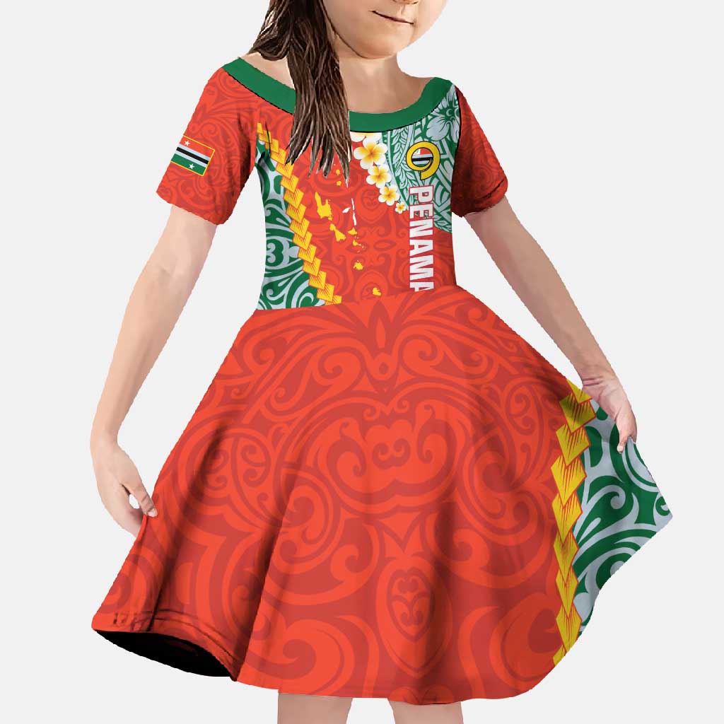Penama Province Family Matching Long Sleeve Bodycon Dress and Hawaiian Shirt Vanuatu Map - Plumeria Flag Color LT14 Daughter's Dress Red - Polynesian Pride