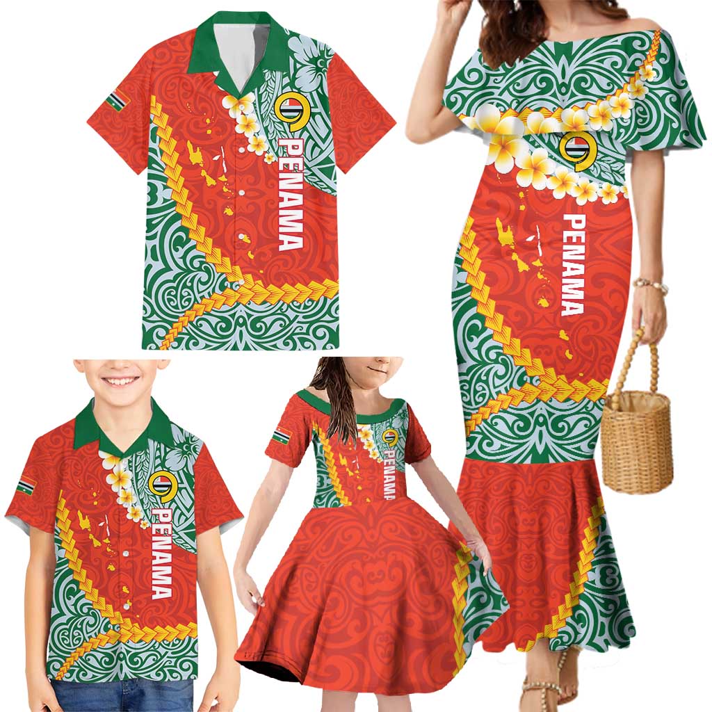 Penama Province Family Matching Mermaid Dress and Hawaiian Shirt Vanuatu Map - Plumeria Flag Color LT14 - Polynesian Pride