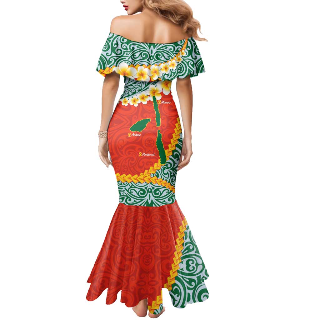 Penama Province Family Matching Mermaid Dress and Hawaiian Shirt Vanuatu Map - Plumeria Flag Color LT14 - Polynesian Pride