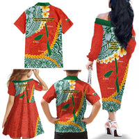 Penama Province Family Matching Off The Shoulder Long Sleeve Dress and Hawaiian Shirt Vanuatu Map - Plumeria Flag Color LT14 - Polynesian Pride