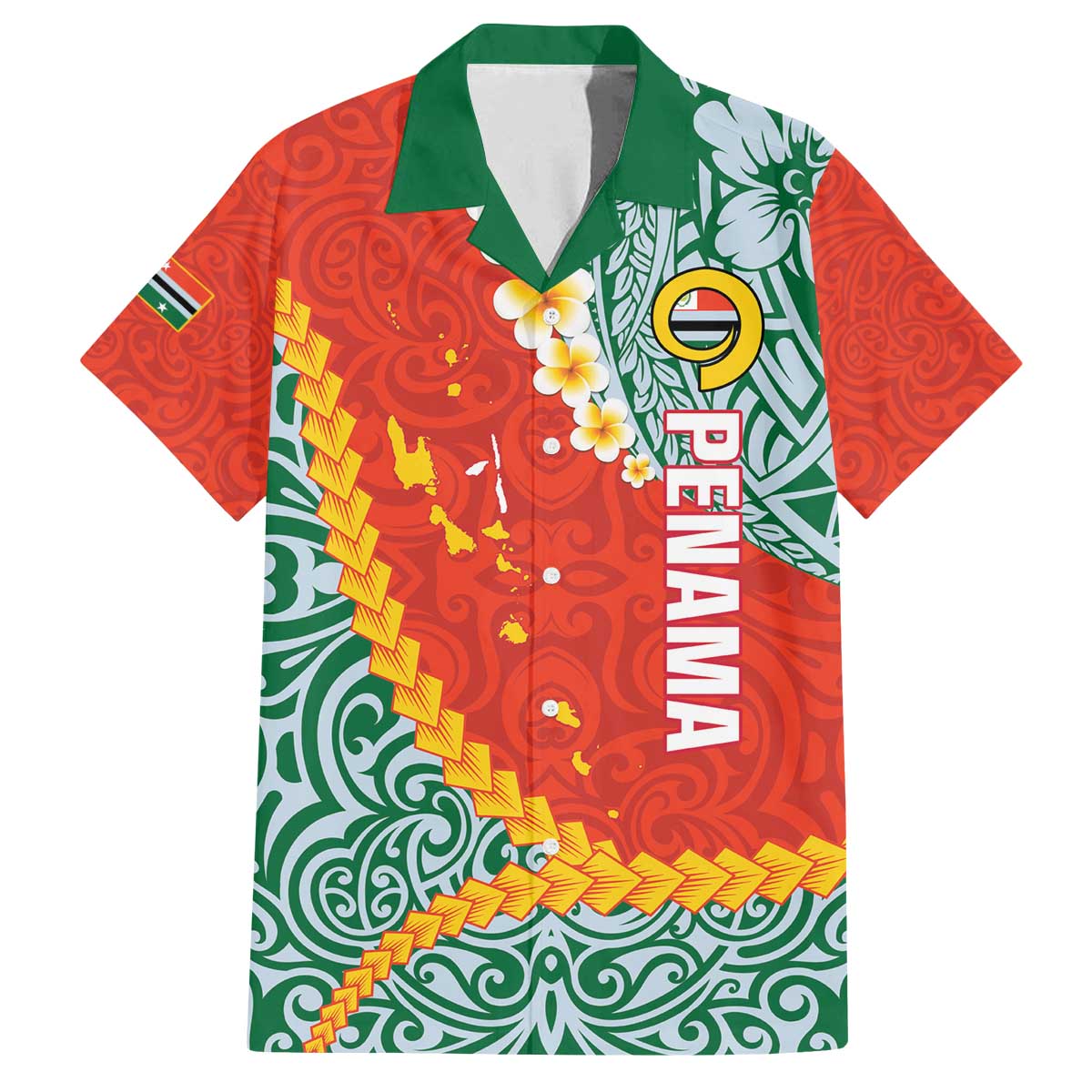Penama Province Family Matching Off The Shoulder Long Sleeve Dress and Hawaiian Shirt Vanuatu Map - Plumeria Flag Color LT14 Dad's Shirt - Short Sleeve Red - Polynesian Pride