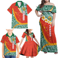 Penama Province Family Matching Off Shoulder Maxi Dress and Hawaiian Shirt Vanuatu Map - Plumeria Flag Color LT14 - Polynesian Pride