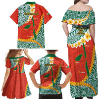 Penama Province Family Matching Off Shoulder Maxi Dress and Hawaiian Shirt Vanuatu Map - Plumeria Flag Color LT14 - Polynesian Pride