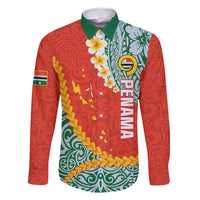 Penama Province Family Matching Off Shoulder Maxi Dress and Hawaiian Shirt Vanuatu Map - Plumeria Flag Color LT14 Dad's Shirt - Long Sleeve Red - Polynesian Pride