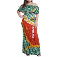 Penama Province Family Matching Off Shoulder Maxi Dress and Hawaiian Shirt Vanuatu Map - Plumeria Flag Color LT14 Mom's Dress Red - Polynesian Pride