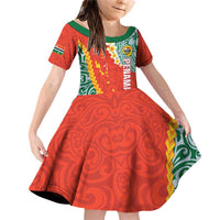 Penama Province Family Matching Off Shoulder Short Dress and Hawaiian Shirt Vanuatu Map - Plumeria Flag Color LT14 Daughter's Dress Red - Polynesian Pride