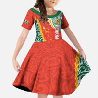 Penama Province Family Matching Short Sleeve Bodycon Dress and Hawaiian Shirt Vanuatu Map - Plumeria Flag Color LT14 Daughter's Dress Red - Polynesian Pride