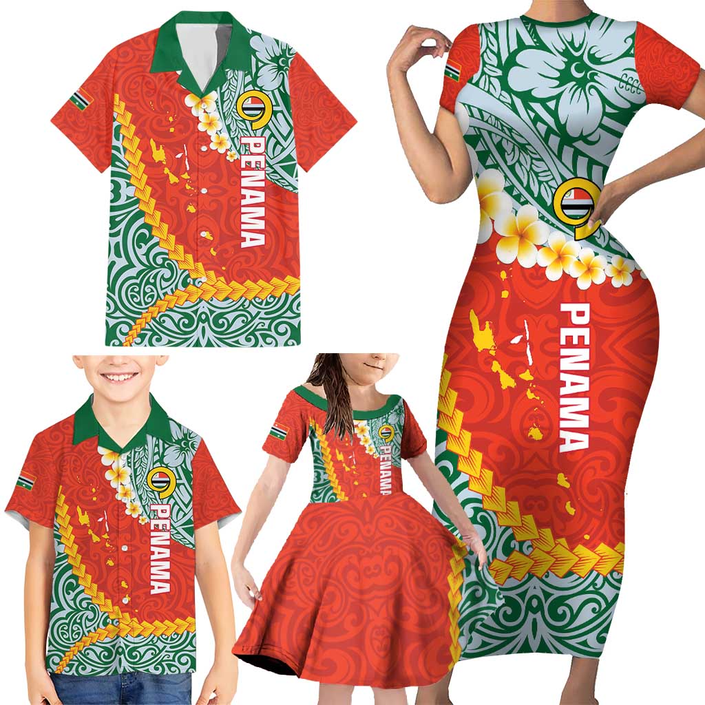 Penama Province Family Matching Short Sleeve Bodycon Dress and Hawaiian Shirt Vanuatu Map - Plumeria Flag Color LT14 - Polynesian Pride