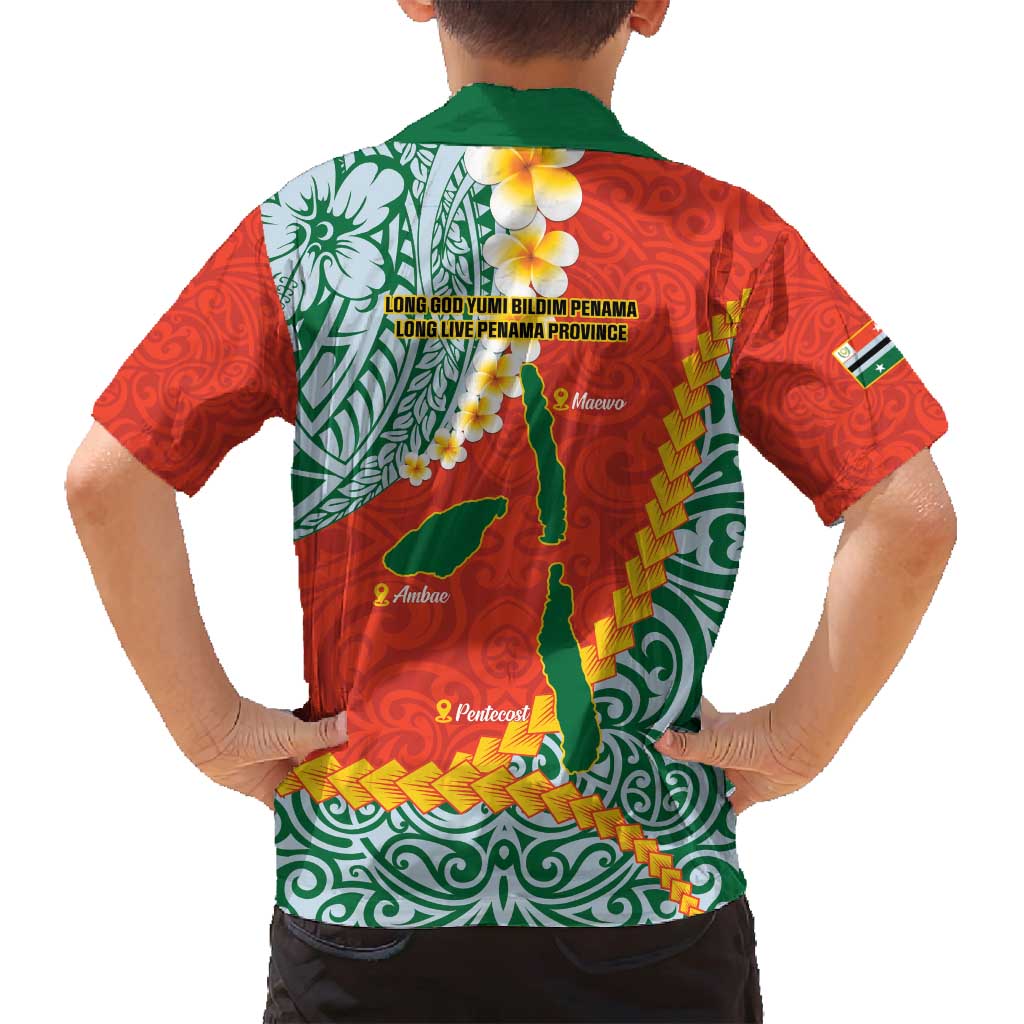 Penama Province Family Matching Summer Maxi Dress and Hawaiian Shirt Vanuatu Map - Plumeria Flag Color LT14 - Polynesian Pride